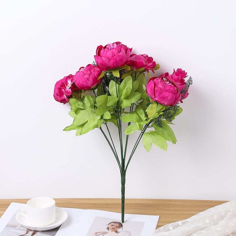 Duovlo Springs Flowers Artificial Silk Peony Bouquets Wedding Home Decoration,Pack of 1 (Spring Hot Pink) - Image 3